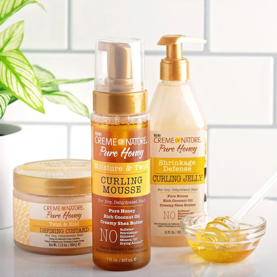 CREME OF NATURE PURE HONEY Shrinkage Defense Curling Jelly 12oz