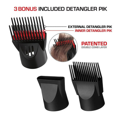RED BY KISS 2000 Ceramic Detangler Dryer 3 Styling Attachments