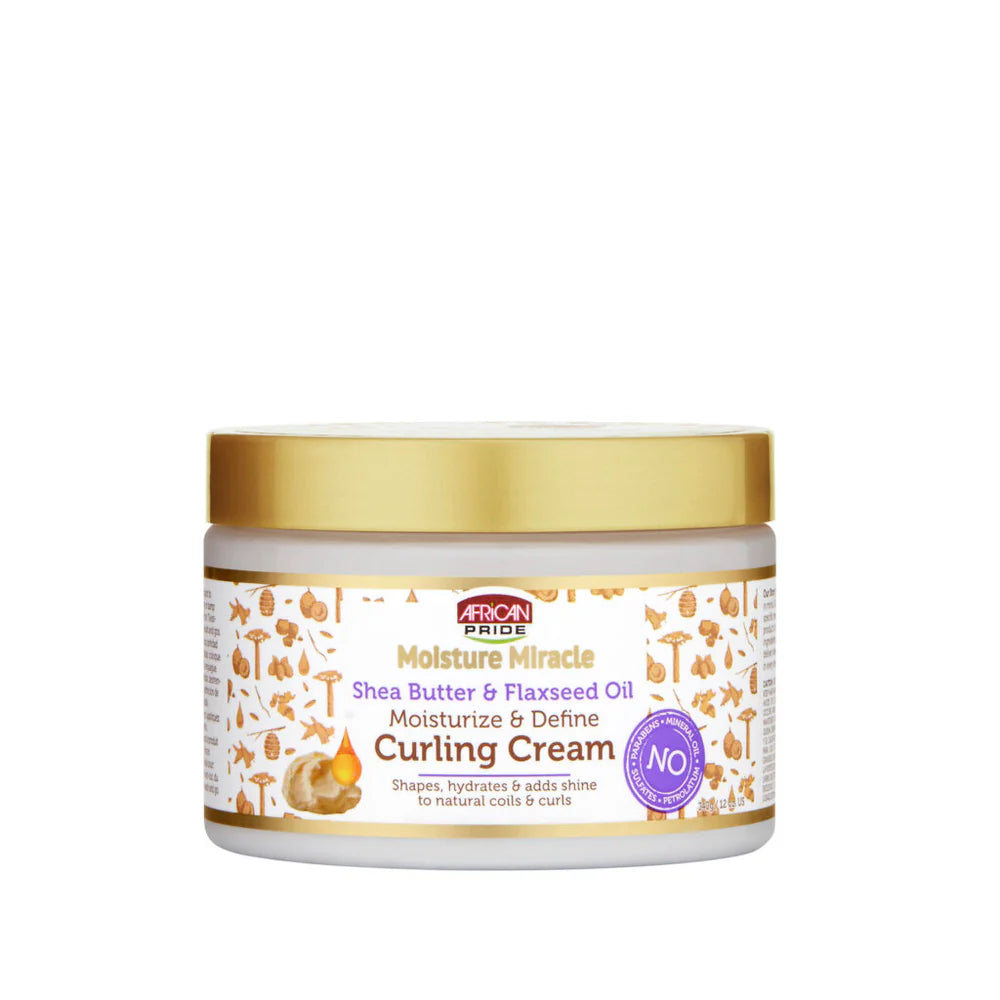 AFRICAN PRIDE MOISTURE MIRACLE SHEA BUTTER & FLAXSEED OIL CURLING CREAM, 12OZ