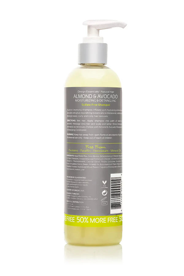 DESIGN ESSENTIALS ALMOND & AVOCADO MOISTURIZING & DETANGLING SULFATE-FREE SHAMPOO-12 OZ