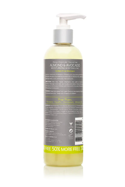 DESIGN ESSENTIALS ALMOND & AVOCADO MOISTURIZING & DETANGLING SULFATE-FREE SHAMPOO-12 OZ
