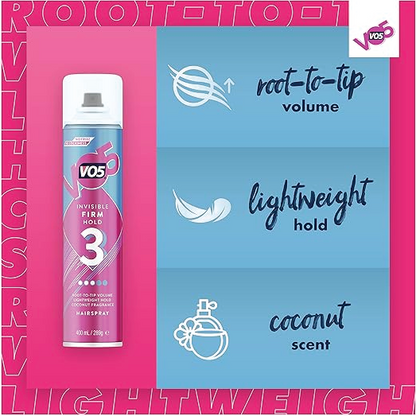 VO5 invisible Firm Hold 3 Hair Spray coconut fragrance light weight Hold 400ml