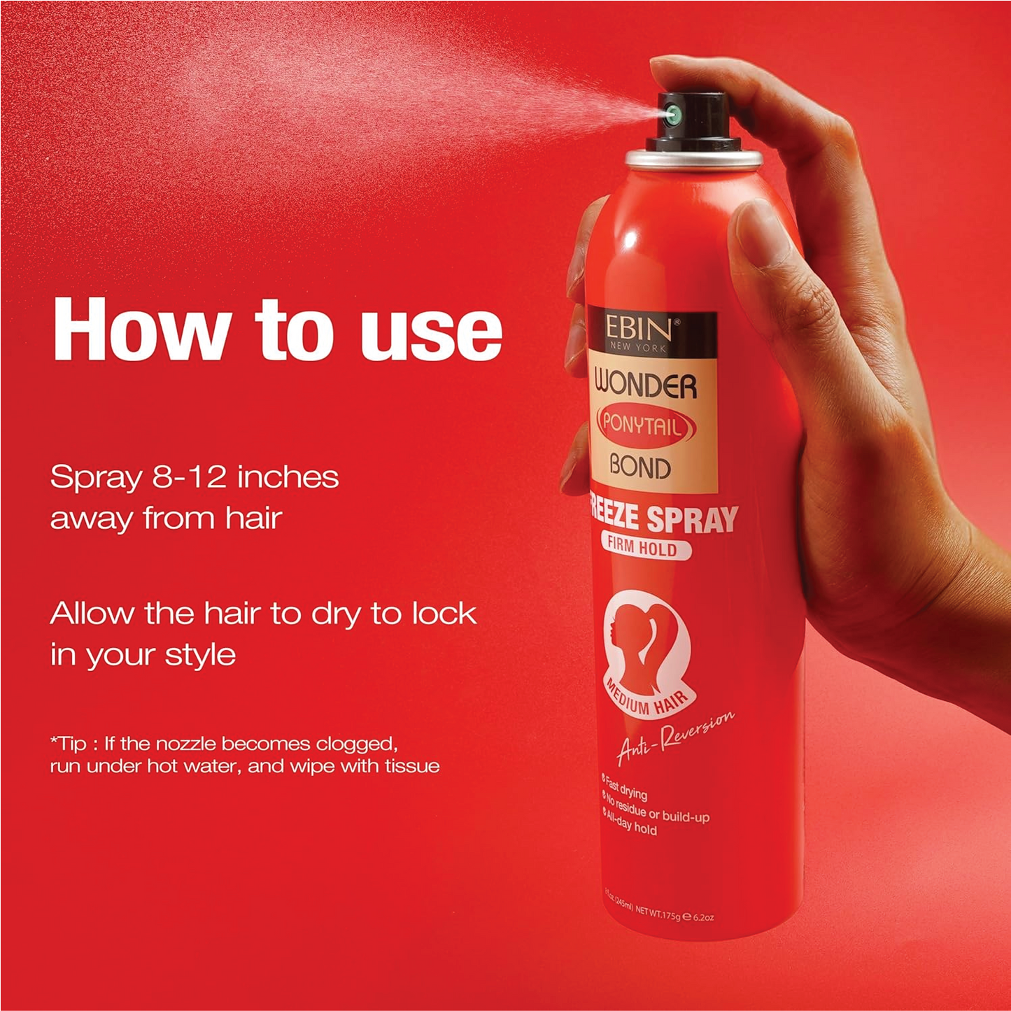 EBIN NEW YORK Wonder Tail Bond Freeze Firm Hold Spray, Medium Hair 245ml