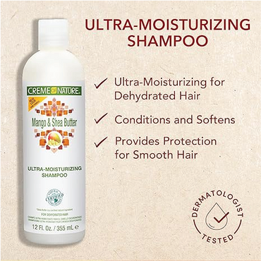 Shampoo with Mango & Shea Butter by Creme of Nature, Ultra Moisturizing for Dry Dehydrated Hair 355ml