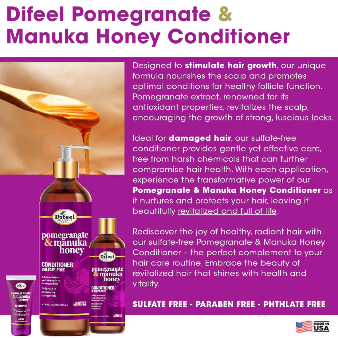 DIFEEL POMEGRANATE & MANUKA HONEY SULFATE-FREE CONDITIONER 33 oz