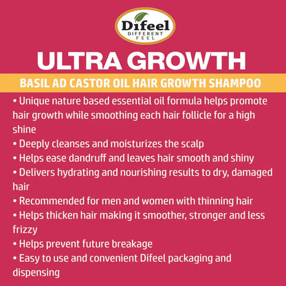 DIFEEL ULTRA GROWTH BASIL & CASTOR OIL PRO GROWTH SHAMPOO 33.8 OZ
