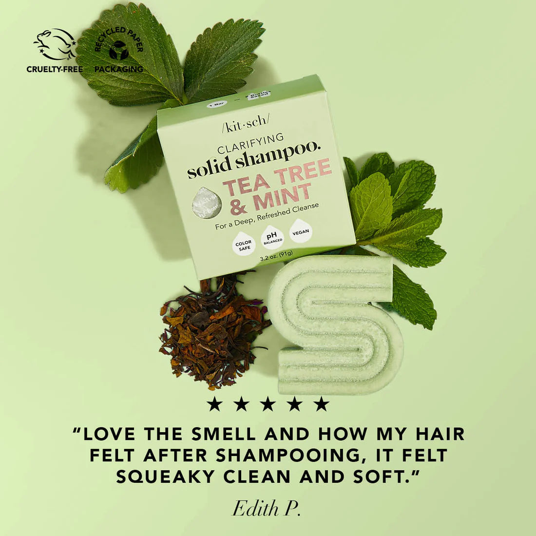 KITSCH TEA TREE & MINT Anti Dandruff Clarifying Shampoo Bar 91G