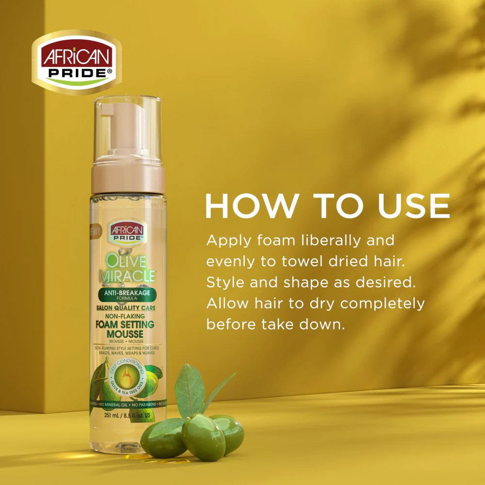 AFRICAN PRIDE OLIVE MIRACLE FOAM SETTING MOUSSE, 8.5FL OZ