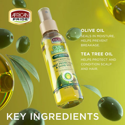 AFRICAN PRIDE OLIVE MIRACLE HEAT PROTECTANT & SHINE MIST, 4FL OZ