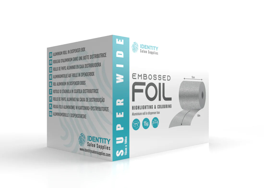 Identity SUPER WIDE Hair Foil EMBOSSED 15cm x 100M DISPENSER BOX